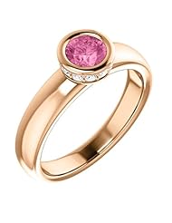 10K Rose Gold 5.00mm Round Cut Pink Sapphire and Diamond Ring -- LIFETIME WARRANTY