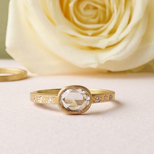 Iris - Rose Cut Diamond Engagement Ring - 0.5 or 0.6ct White Diamond w/ 6 Imm Diamonds Set in 18k Fairtrade Gold
