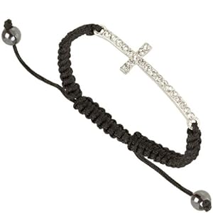 Heirloom Finds Sideways Crystal Cross Black Macrame Bracelet Adjustable One Size Fits Most