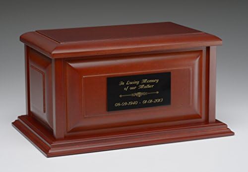 TheUrnCo "Colonial" Style Cremation Urn in Cherry with Personalized Black Brass Name Plate - Adult Size