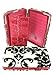 Velvet Coated Damask Flat Wallet Clutch Opera Purse Black and White with Pink Trim