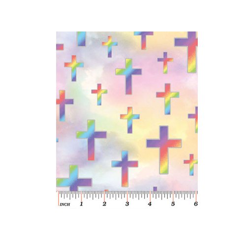 By HALF YARD Benartex Sunday School JOYOUS CROSS Pastel 4899-99 Quilting Cotton Sewing Fabric Religious