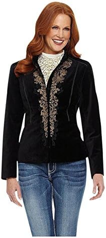 Reba Women's Mandarin Collar Velvet Dress Jacket Blazer Black Gold (S)