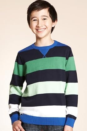 Pure Cotton Block Stripe Crew Neck Jumper
