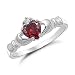 Sterling Silver Red Garnet Heart CZ Claddagh Ring - Sizes 4 to 9