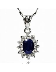 De Buman Sterling Silver & Genuine Sapphire and Cubic Zirconia Necklace 18-inch Chain