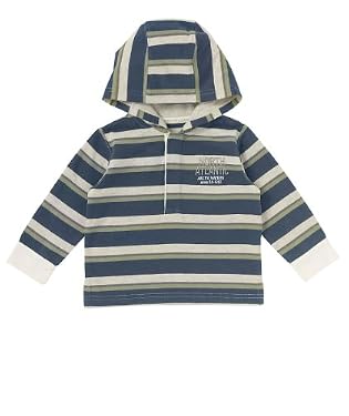 Navy Block Stripe Hooded Rugby Top 