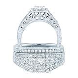 7/8 Carat Princess Diamond 14k White Gold Antique Bridal Set thumbnail