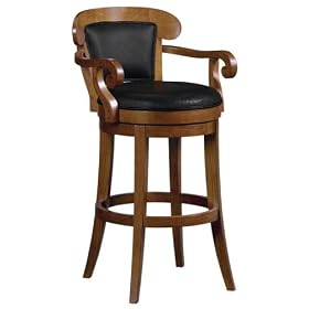 Calgary Swivel Bar Stool Black Leather Oak by Home Decorators Collection