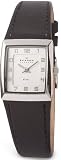 Skagen Women's Square Silver Case 523XSSLBC Black Leather Quartz Watch with Silver Dial