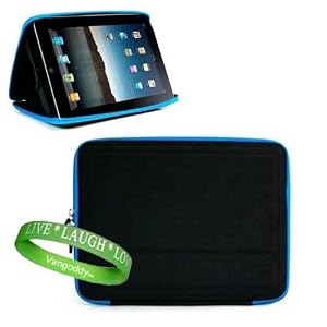 Apple Ipad ( 3G , wifi , WiFi + 3G ) Snug Carrying Case Hard Cube Case Cover, Designed to double as iPad Stand For ultimate viewing convenience ** Black with Blue Trim ** + Vangoddy Live * Laugh * Love Wrist band