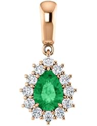 10K Rose Gold 7.00x5.00mm Pear Cut Chatham Created Emerald and Diamond Pendant -- LIFETIME WARRANTY