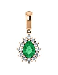 10K Rose Gold 7.00x5.00mm Pear Cut Emerald and Diamond Pendant -- LIFETIME WARRANTY