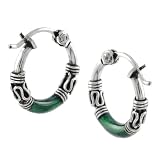 Sterling Silver Celtic Design Green Hoop Earrings