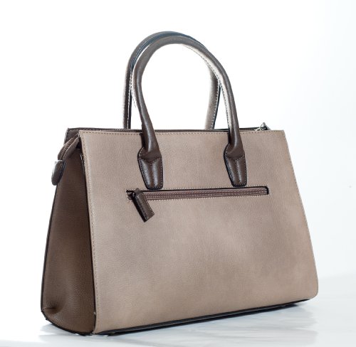 Designer Inspired Premium Quality Faux Leather Luxury Elegant Double Colored Medium Size Satchel Handbag Tote Purse with Lock and Key in Creme