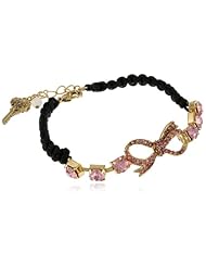 Betsey Johnson "Iconic Pinkalicious" Crystal Bow and Macrame Friendship Bracelet, 9"
