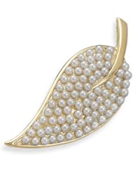 14 Karat Gold Plated Leaf Fashion Pin with Pearls
