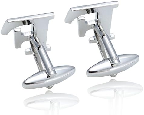 Rhodium Plated Cufflinks Silver Alphabet Letter Shirt Wedding Business 1 Pair Set (F)