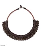 Coconut shell and leather choker, 'Floral Firmament'
