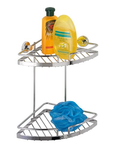 Wenko 17828100 Eckregal Sion Power-Loc - Befestigen ohne Bohren, 2 Ablagen, Chrom, 21 x 31.5 x 14.5 cm