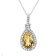 Necklace With 2.15ctw Precious Stones - Genuine Citrine and Diamonds Well Made in White Gold Length 18in