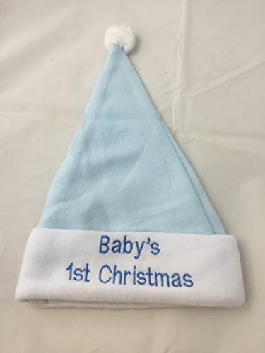 Plush Velveteen Baby's First Christmas Santa Hat Pink or Blue (Baby Blue)