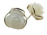 White Mother Of Pearl Rose Earrings, 14k Gold