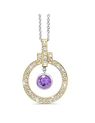 Elegant Bow Twin Circle Diamond Pendant In 18K Yellow Gold With A 0.32 ct. Genuine amethyst Center Stone.
