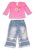 Lipstik - Infant Baby Girls Long Sleeved Pant Set, Pink, Denim