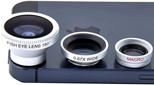 Highmantech 180° Detachable Fish-eye Lens+wide Angle Lens+micro Lens 3-in-1 Magnetic Easy-use Camera Lens Kits for Iphone 5 5c 5s 4s 4 3gs Ipad Mini Ipad 4 3 2 Samsung Galaxy S4 S3 S2 Note 3 2 1 Sony Xperia L36h L36i HTC ONE Phones with Flat Camera (Wide Angle Lens and Macro Lens Are Connected Together)