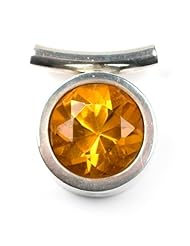 Faceted Collection Honey Amber Sterling Silver Round Bezel Setting Pendant