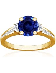 14K Yellow Gold Round Cut Blue Sapphire Ring With Sidestones (GIA Certificate)