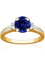 18K Yellow Gold Round Cut Blue Sapphire Ring With Sidestones (GIA Certificate)