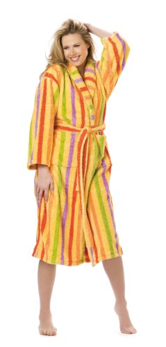 Buscher 301011-602 Bademantel unisex Teddy Pl&uuml;sch Gr&ouml;sse XL gelb gestreift Preisvergleich
