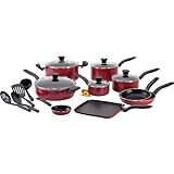 T-fal A777SI64 Initiatives Nonstick Inside and Out Dishwasher Safe 18-Piece Cookware Set, Red