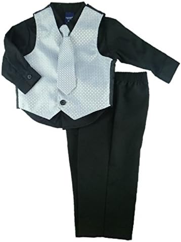 Boy's 4-pc Suit - Vest, L/S Button Down Shirt, Pants, & Clip-on Tie (18 Months, Black/Silver)