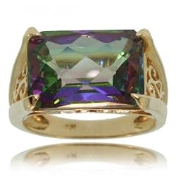 Mystic Fire Topaz & Diamond Pendant w/ Filigree Accent in 14K Gold