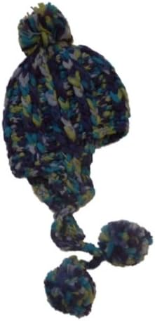 Urbanology Womens Lumpy Knit Blue & Green Trapper Hat Peruvian Pom Aviator