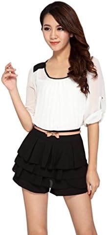 Beautiful Day Women's Novelty Chiffon Layers Falbala Pleated Shorts Skorts
