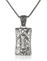Sterling Silver Bali Filigree Rectangle Pendant Necklace, 18"