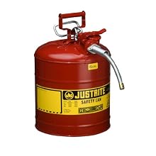 Justrite AccuFlow 7250120 Type II Galvanized Steel Safety Can with 5/8" Flexible Spout, 5 Gallons Capacity, Red