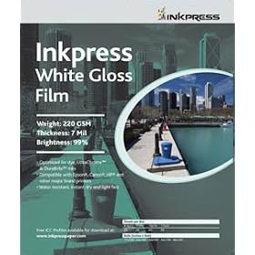 Inkpress Specialty Media, White Gloss Film- 7 Mil, 215 GSM, 92% Bright, 13 x 19, (20 sheets)