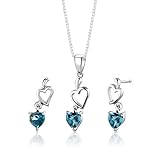 Sterling Silver 2.00 carats total weight Heart Shape London Blue Topaz Pendant Earrings and 18 inch Necklace Set