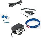 Nokia 5310 Accessory Bundle- Metal Bullet Blue Stereo Headset Earphones + Auto Car Vehicle Charger + Home Wall Travel Charger + USB Data Cable + Free Stars Stripes Wristband