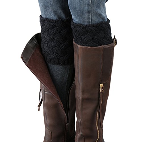 HITOP Women's Short Boots Socks Crochet Knitted Boot Cuffs Leg Warmers Socks (Black)