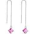 Handcrafted Pink Block CZ Threader Earrings