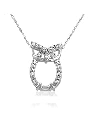 Sterling Silver Diamond Owl Pendant-Necklace on an 18inch Chain