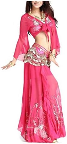 Belly Dance Costume Viva Rose® Exotic Dancing Suit,Tribal Wrap Top And Skirt Set (Rose Red)