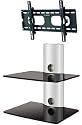 PACKAGE DEAL! 2 SHELVES Wall Mount for Audio Video Components-BLACK  Glass SILVER Tube + TILTABLE Bracket for ALL TV Brands 23 24 26 27 28  30 32 37 inch Flat Panel-HD Ready Screen