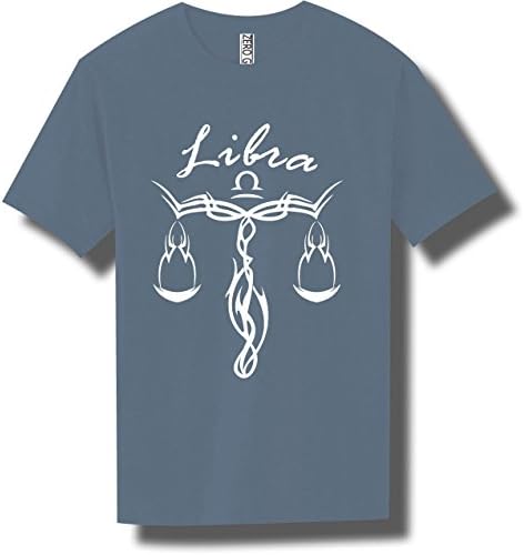 Libra Zodiac Sign Adult Pigment Dyed Ringspun Short Sleeve in Washed Indigo - X-Large